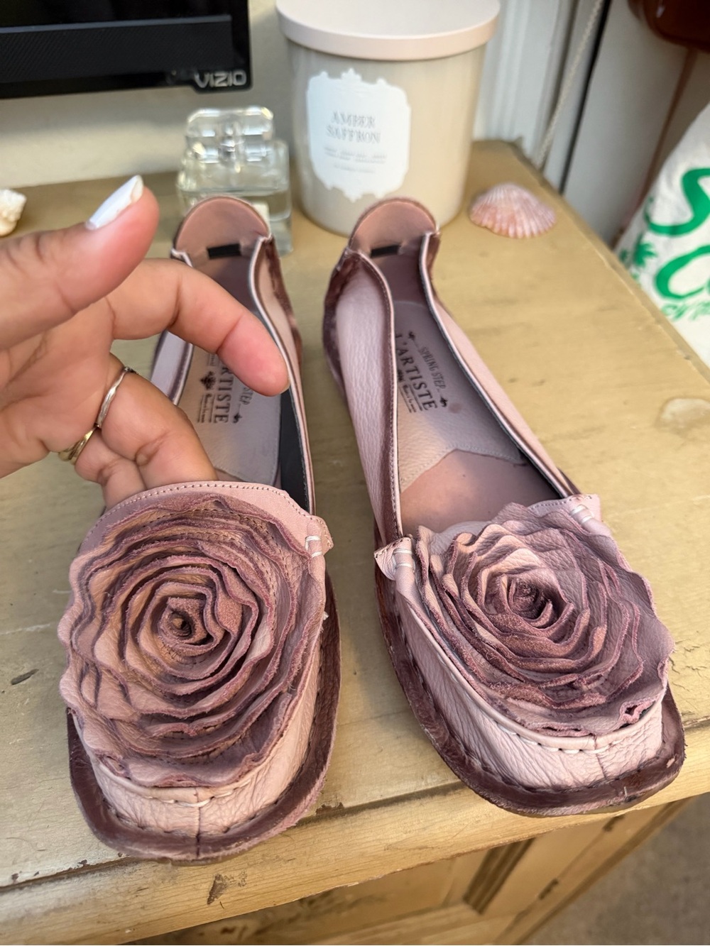 artis Pink Leather Floral Ballet Flats size 40